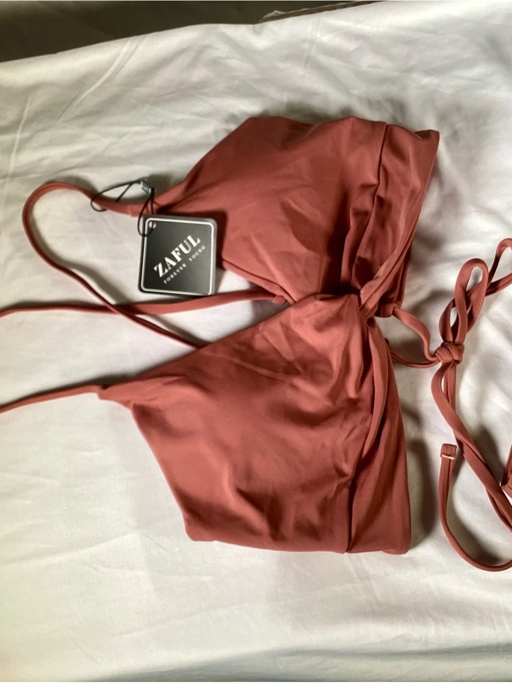 Zaful Dust Pink Lace-up Back Bikini Set